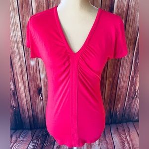 Women’s XS Blouse Gap Pink Short Sleeves V Neck Cinched Center Soft Cotton Modal